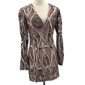 BLITHE S black rose gold sequin embroidered double breast jacket dress NWT B77